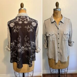 FREE PEOPLE BLUE STRIPE AND FLORAL BLOUSE